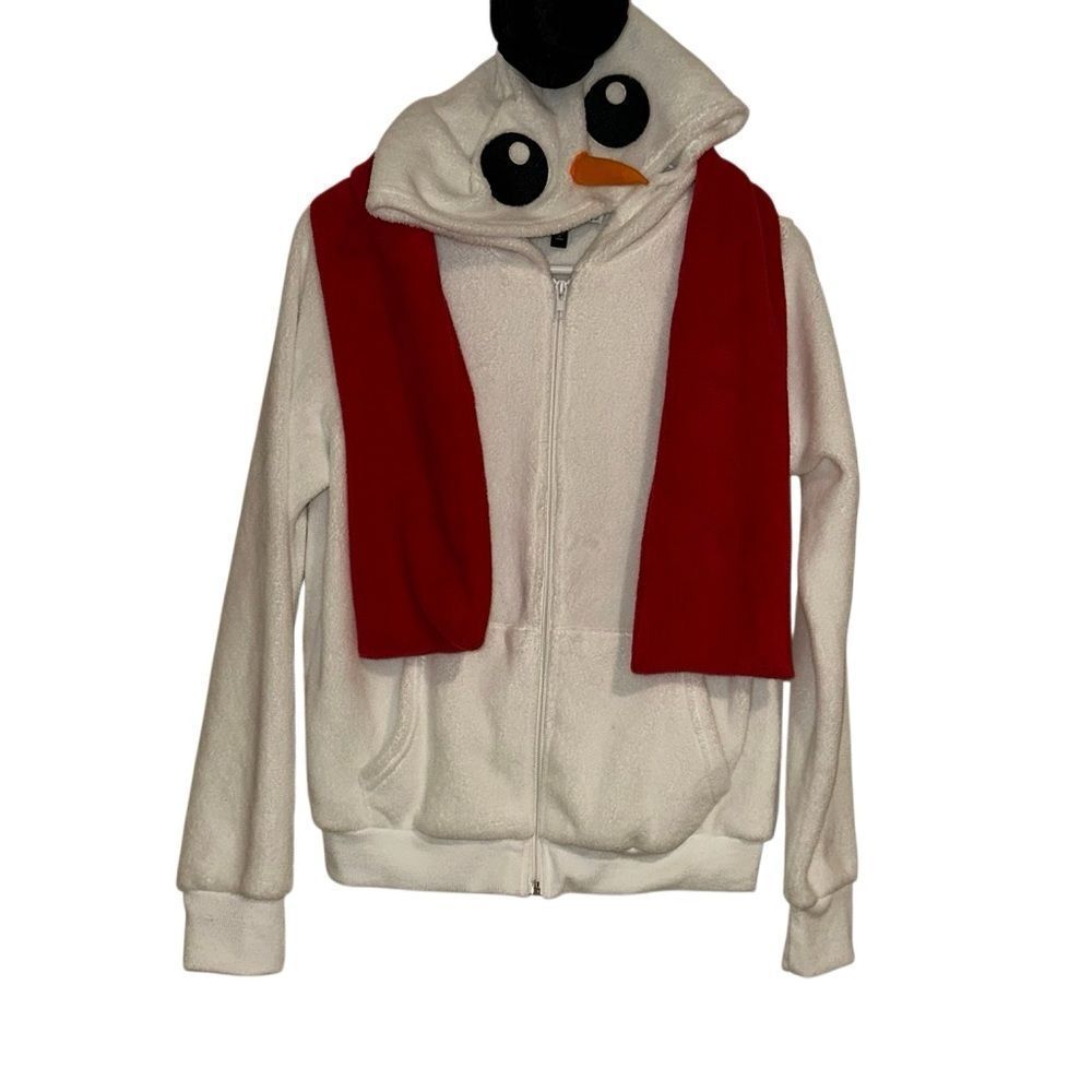 Derek Heart Snowman White Hoodie with Red Accents Ladies/juniors sz M